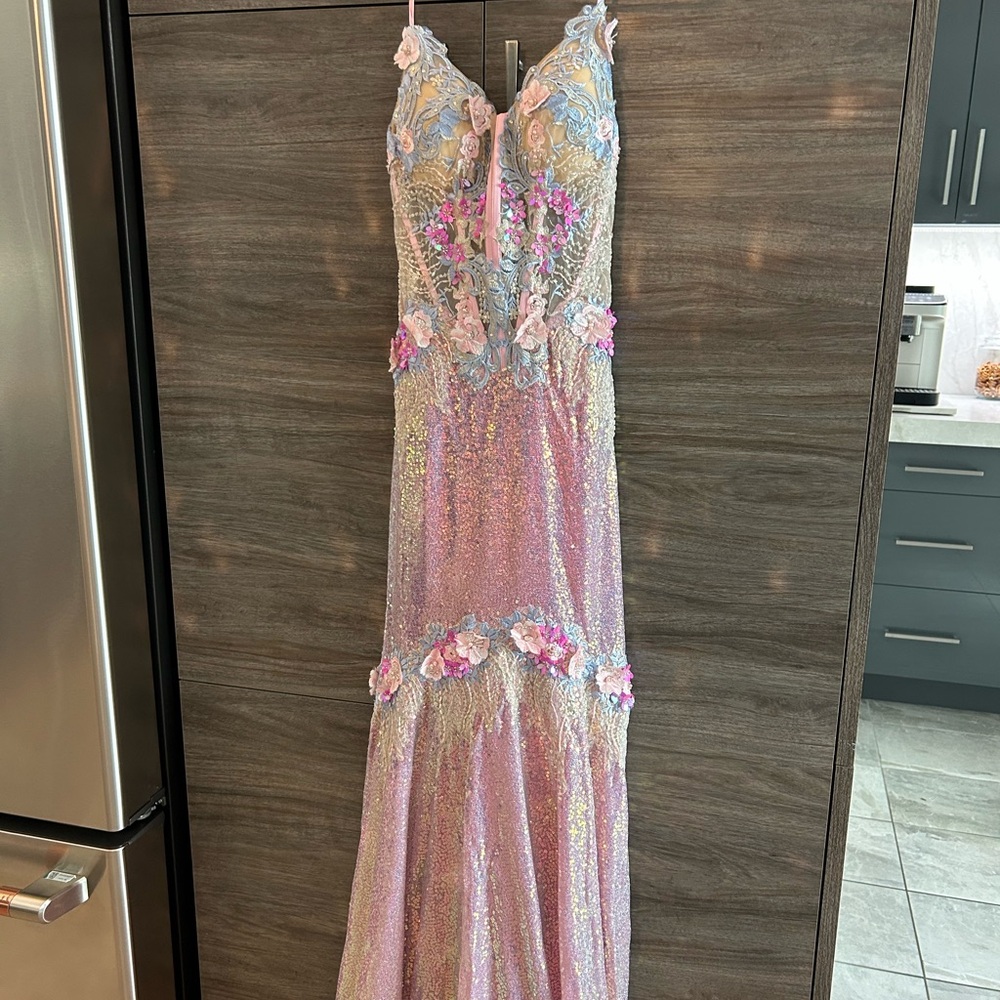 Portia and Scarlett pink Floral Gown style 24250 sequin gown - Picture 5 of 8